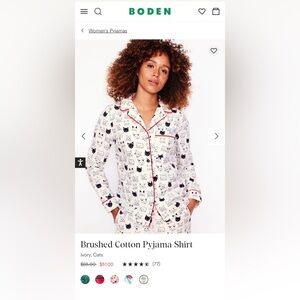 Boden Cat Print Pajama Set with Red Accents